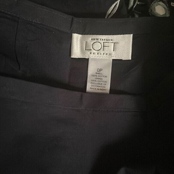 LOFT Petite 0P Black A-Line Skirt Floral Embroidered Boho Chic Cotton Skirt - Picture 4 of 5